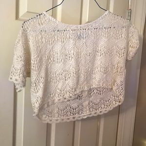 XXI white lace crop top with buttons